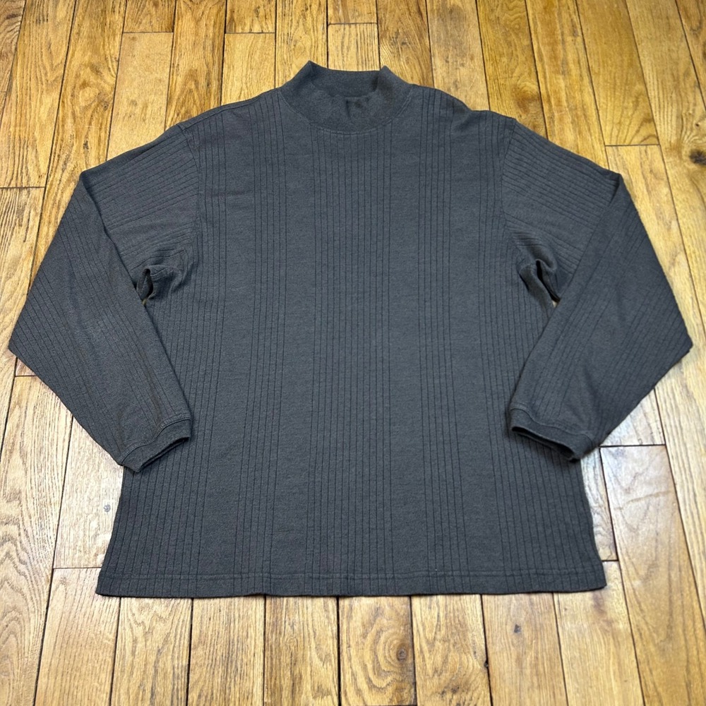 John Henry Mens XL Mock Neck Long Sleeve Ribbed‎ Knit Shirt Charcoal Gray Brown